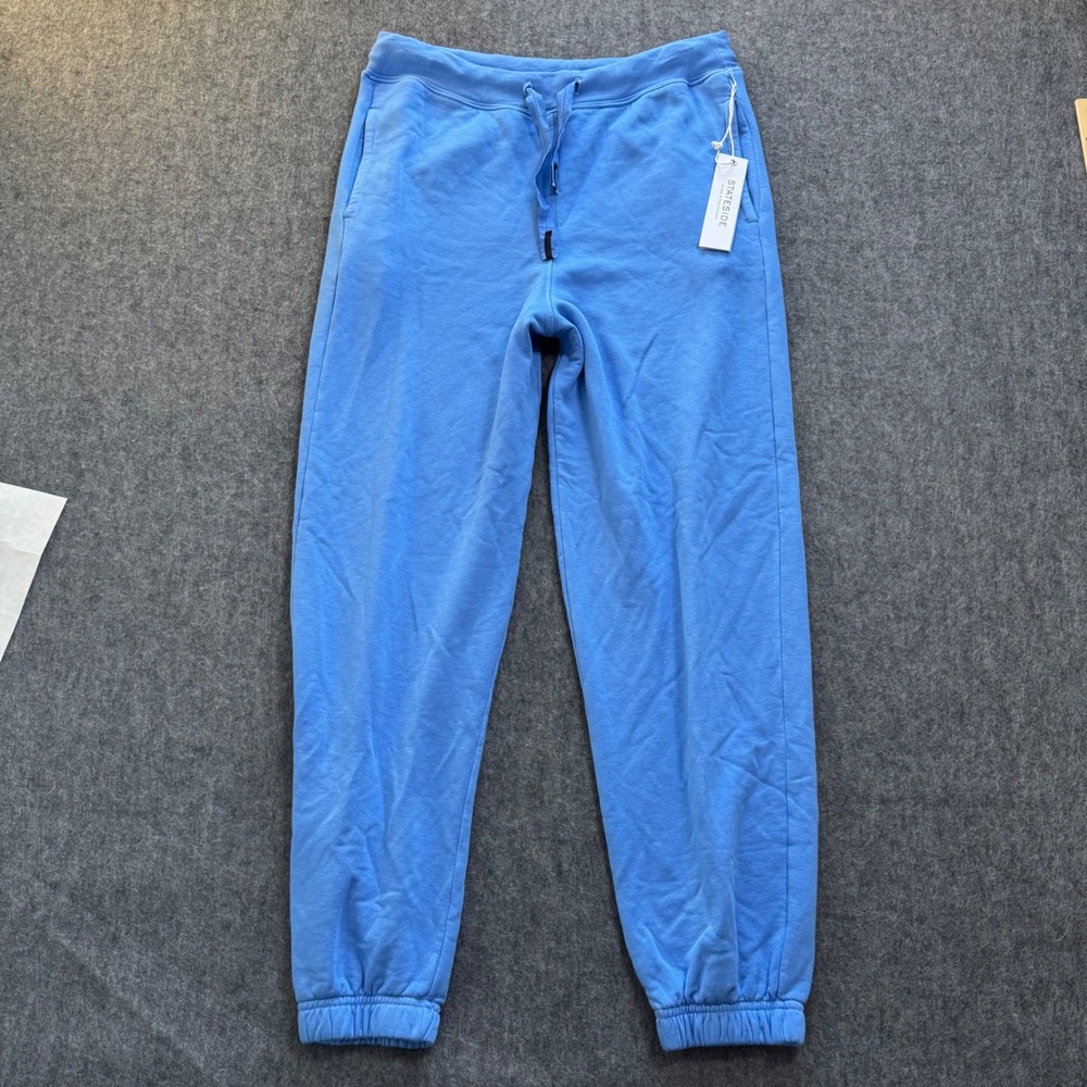Stateside Womens Blue Fleece Jogger Sweatpants Drawstring Made in USA Small NEW